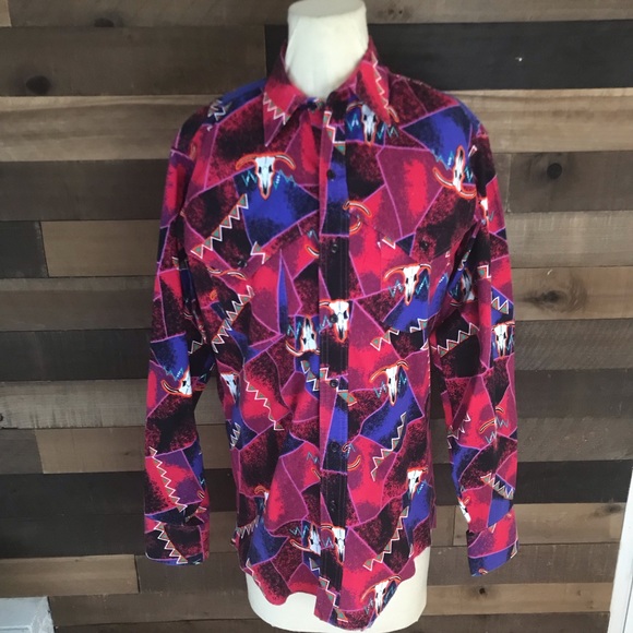 Wrangler Other - Wrangler vintage Aztec cow skull button up shirt